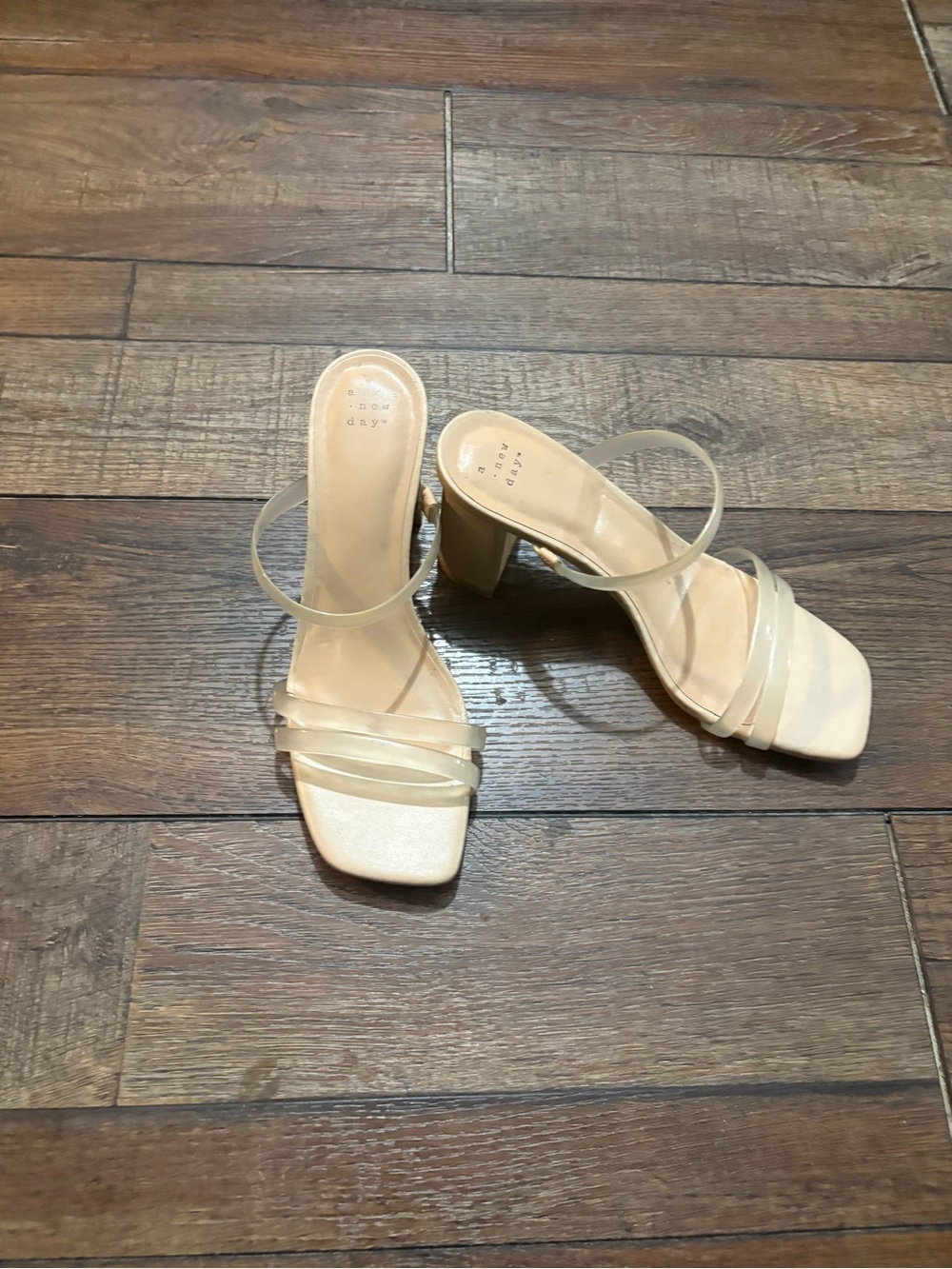 a new day Clear-Strap Square Toe Block Heels in Nude